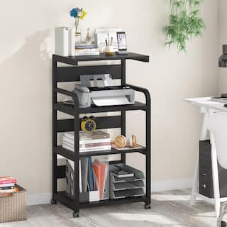 BYBLIGHT Atencio Black Mobile Printer Stand with 4 Storage Shelves Large Modern Printer Cart Desk Machine Stand Storage Rack BB-CJ102XF