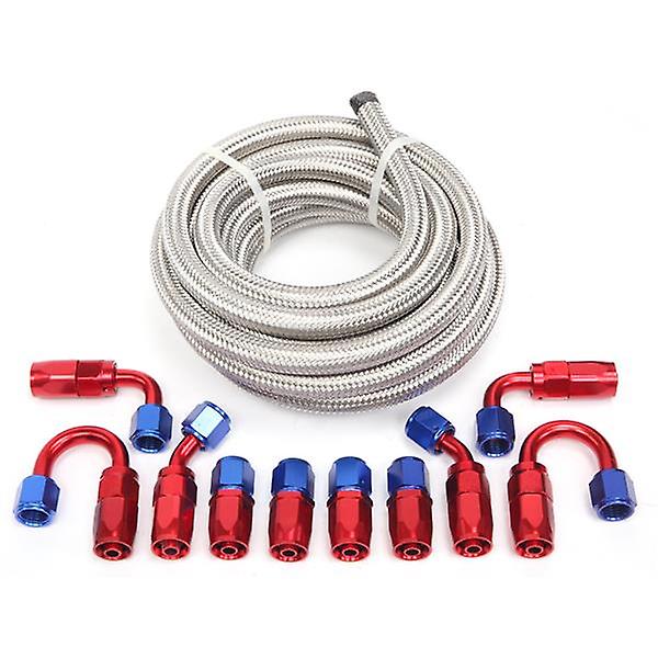 6an 16-foot Universal Silver Fuel Pipe 10 Red And Blue Connectors 42713