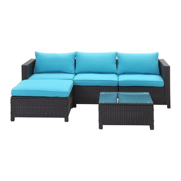 Zenova 5 piece Outdoor Patio Rattan Sofa Sectional Set with Pillows - Overstock - 35852827