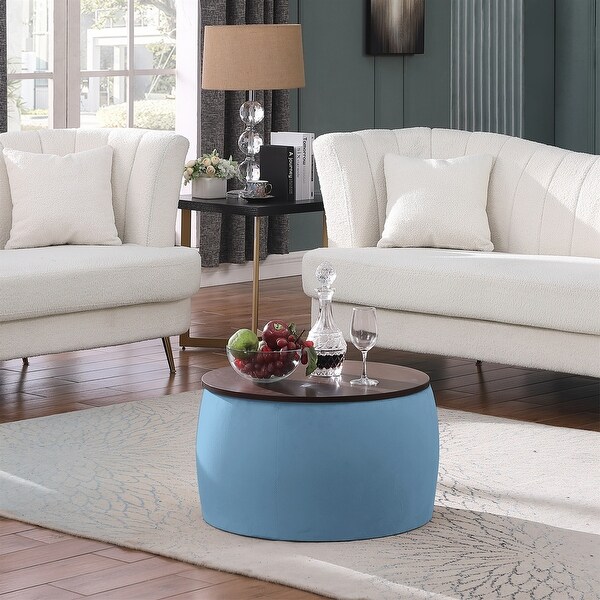 2 in 1 Combination Round Ottoman Set ，Coffee Table with Storage