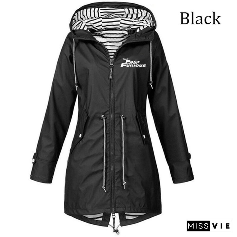 The new fashion Fashion Ladies Double Layer Waterproof Lightweight Rain Jacket Outdoor Hooded Zipper Coats Windproof Mountaineering Jackets for Women Plus Size S-5XL