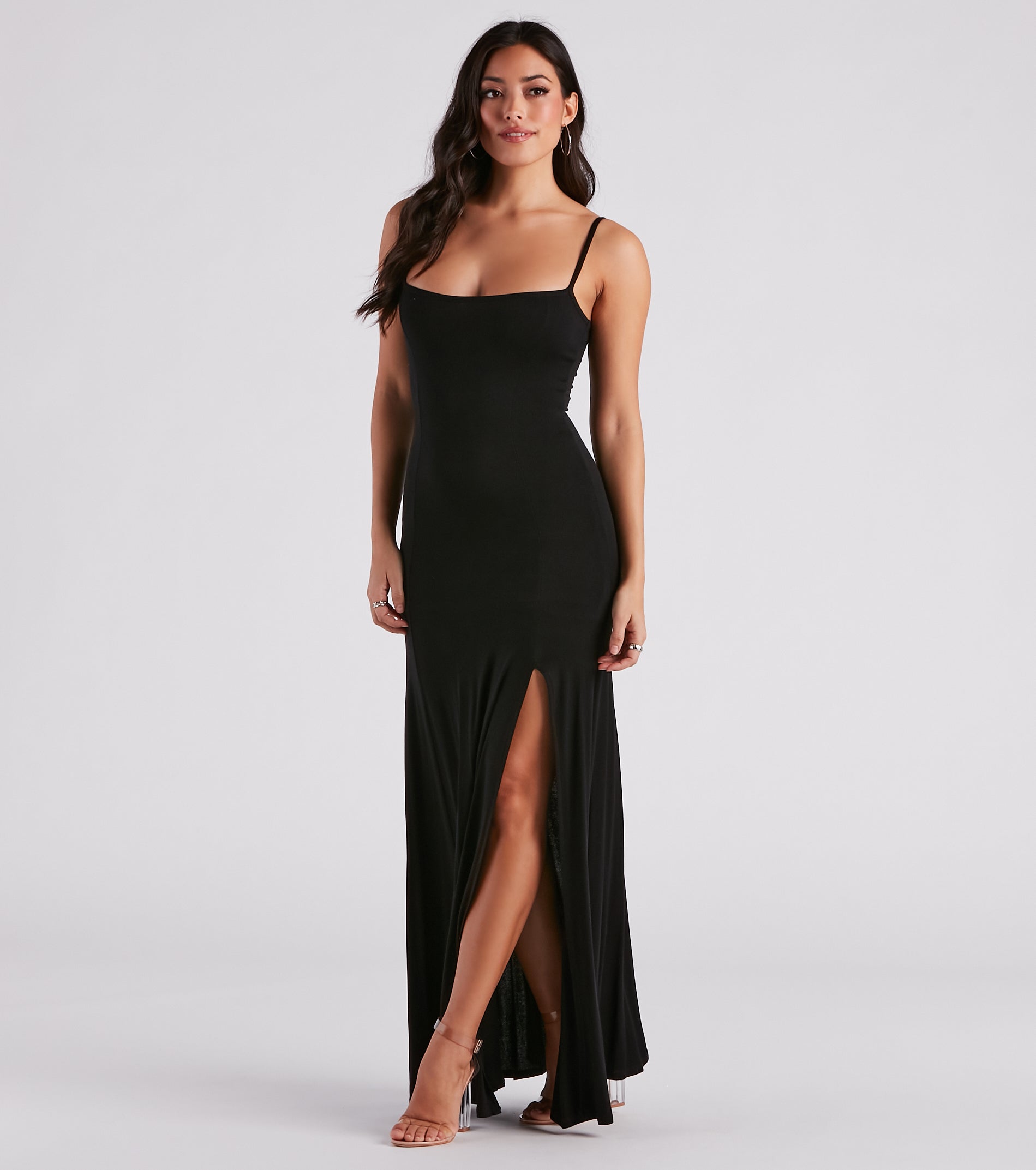 Chic Encore Crepe Slit Maxi Dress