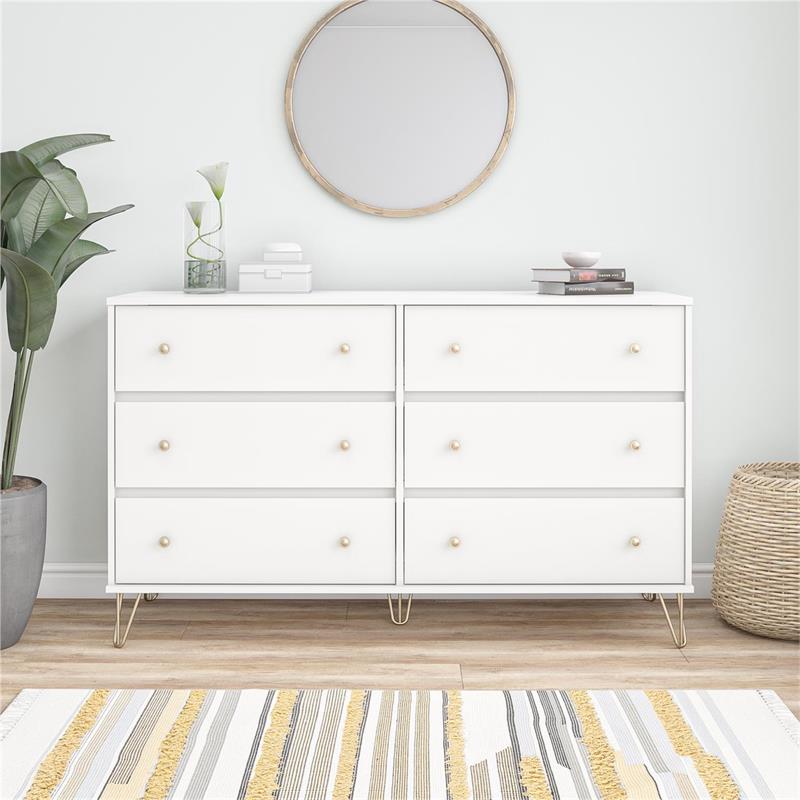 Trent Home Engineered Wood Contemporary 6 Drawer Dresser in White