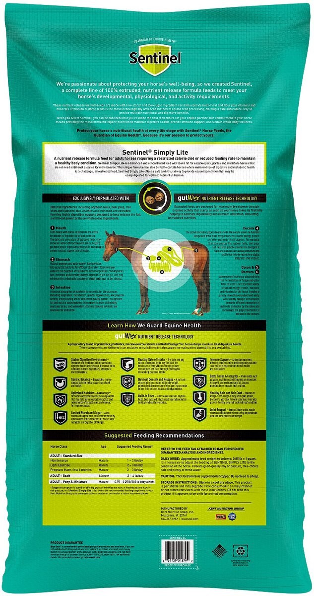 Blue Seal Sentinel Simply Lite Horse Food， 50-lb bag