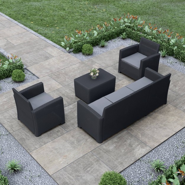 Alta 4pc All Weather Faux Rattan Seating Set With Cushions Black Dukap