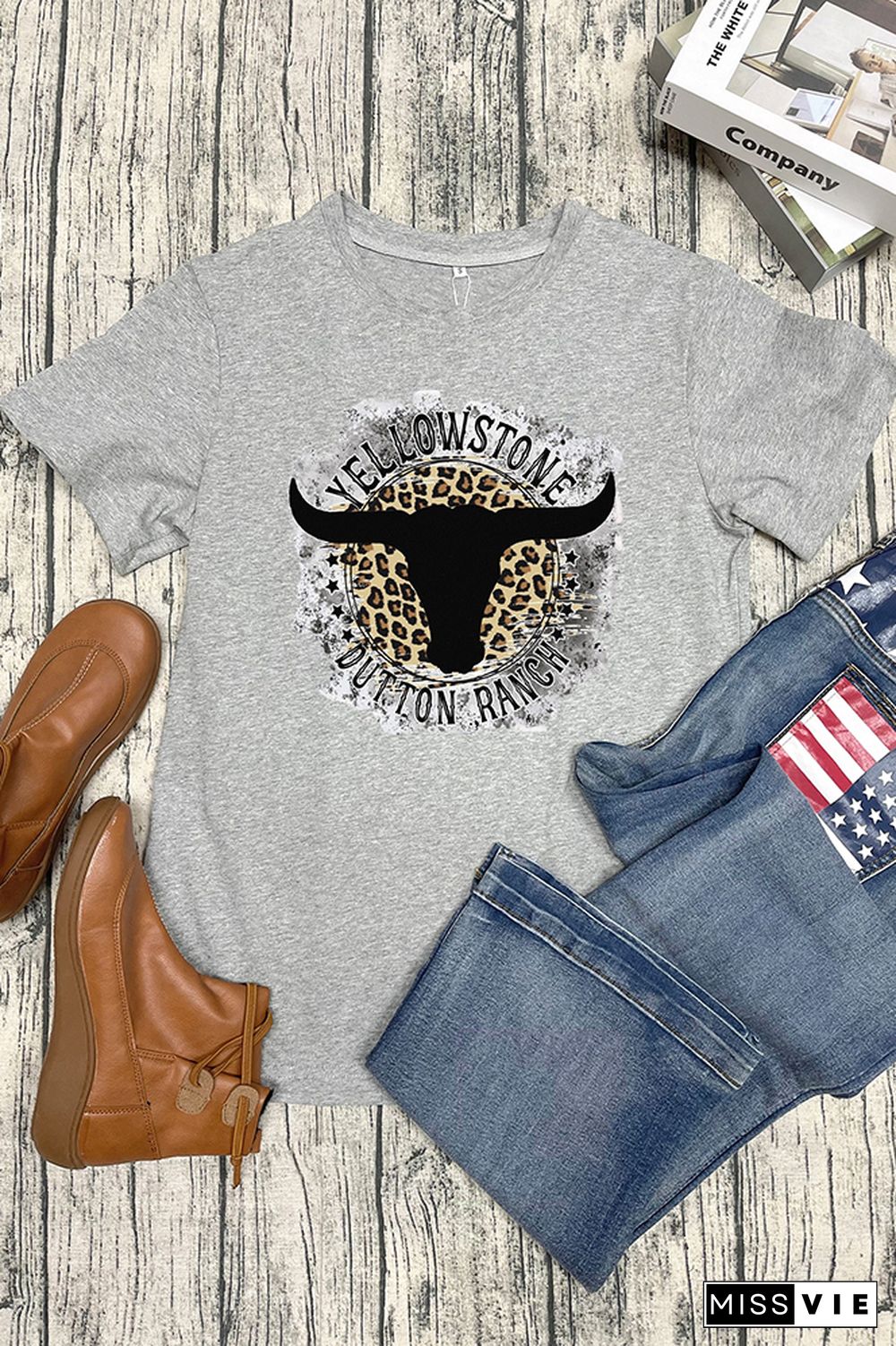 Yellowstone Dutton Ranch Leopard Short Sleeve Graphic Tee Wholesale