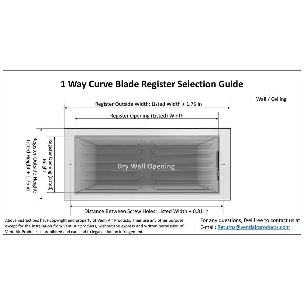 Venti Air 12 in. W x 8 in. H Steel for Ceiling or Sidewall White One Way Curve Blade Register H1C1208