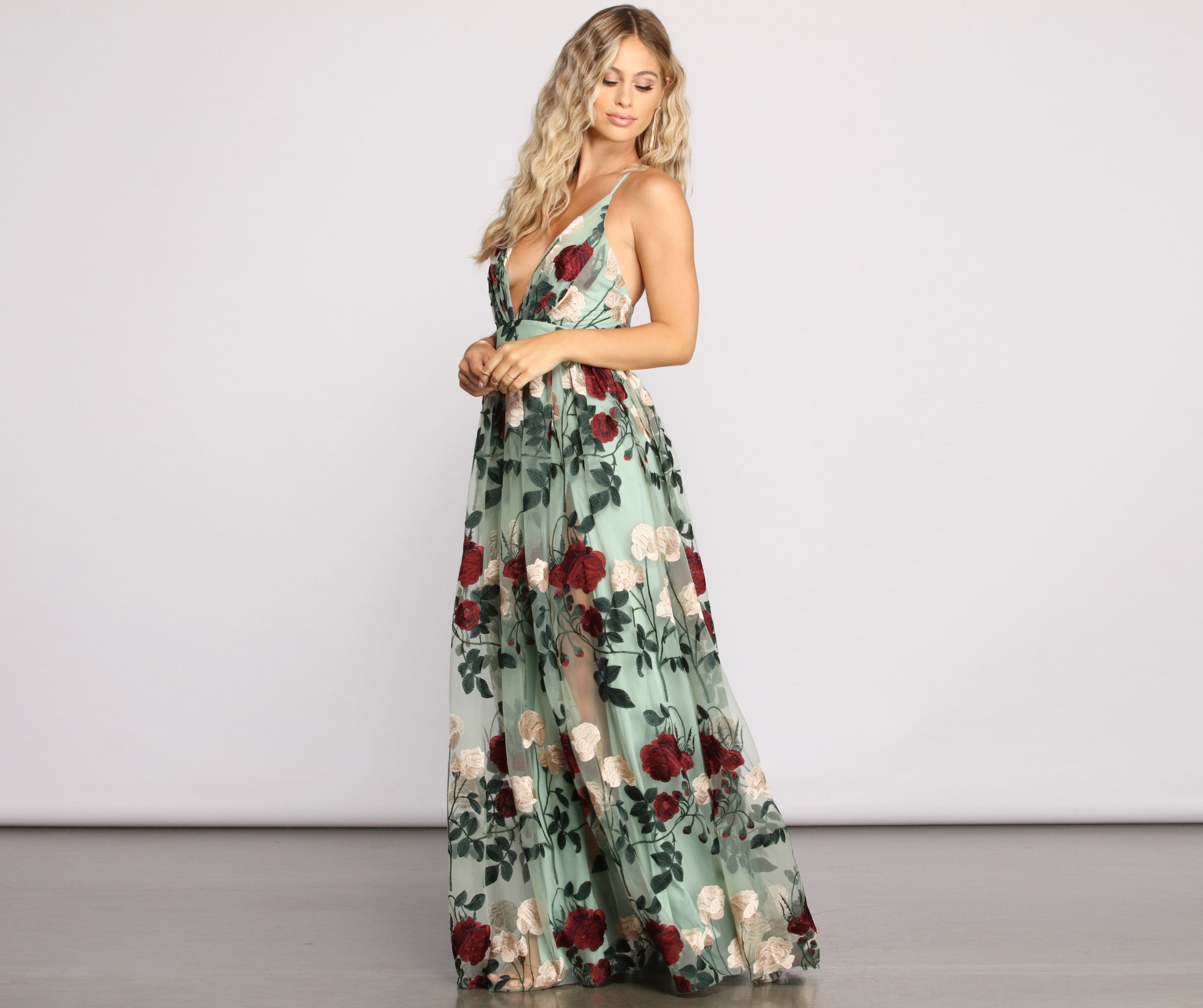 Charena Formal Embroidered Floral Tulle Dress