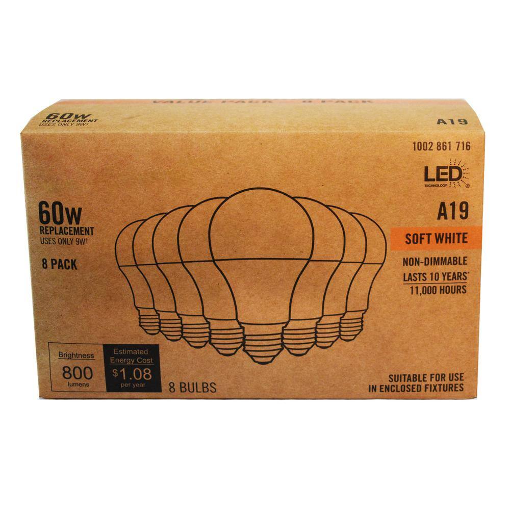 60-Watt Equivalent A19 Energy Efficient LED Light Bulb Soft White (8-Pack) FG-04264