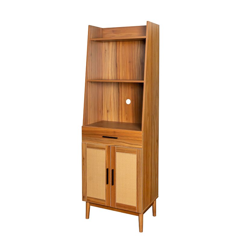 F.C Design Rattan door Bookshelf Display Case with drawer Open Storage Shelves narrow bookcase