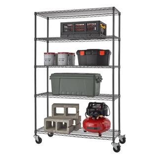 TRINITY PRO Black 5-Tier Rolling Steel Wire Garage Storage Shelving Unit (48 in. W x 77 in. H x 18 in. D) TBFPBA-0924