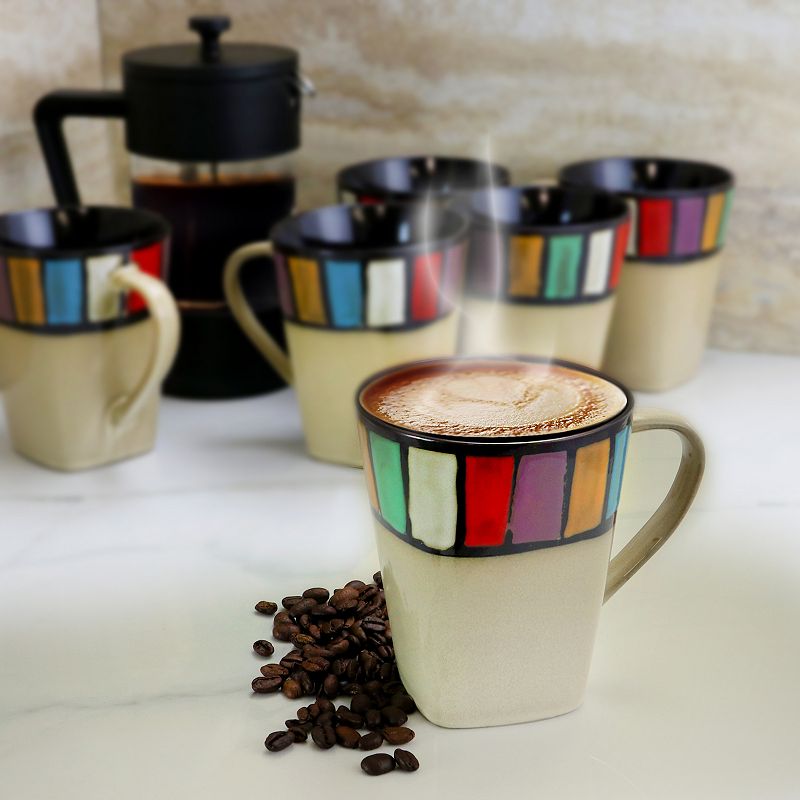 Elama Melange 6 Piece 14 Ounce Multicolored Stoneware Mugs