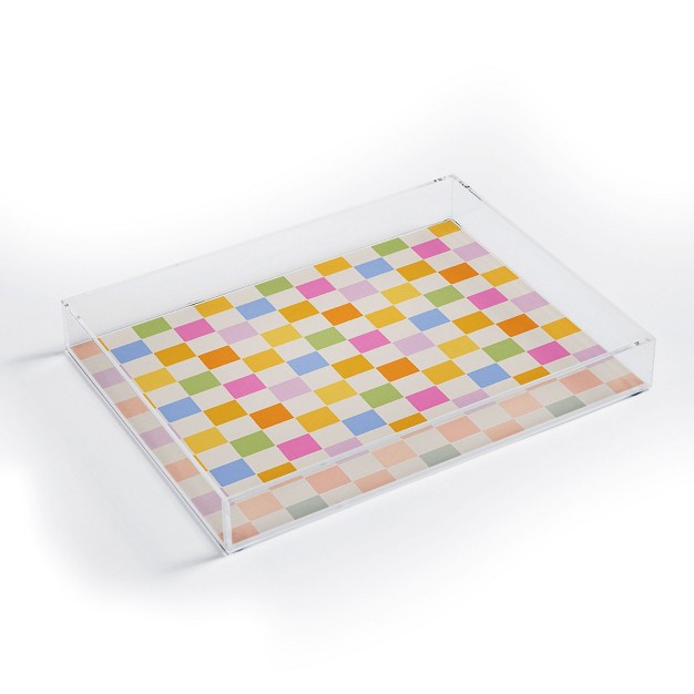 Iveta Abolina Eclectic Checker Check Cream Acrylic Tray Deny Designs