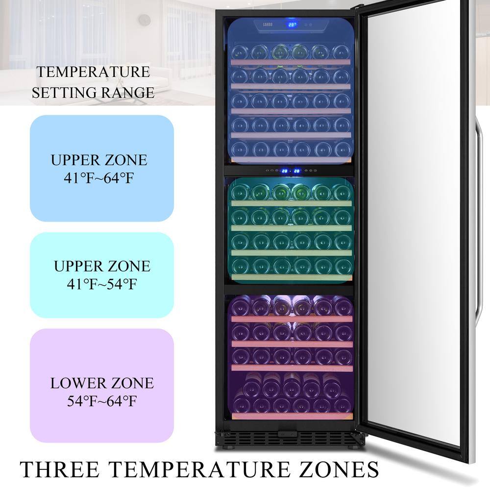 LANBO 23 in. 149-Bottle Stainless Steel Triple Zone Wine Refrigerator LW144T