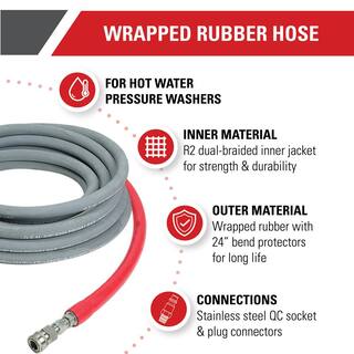 SIMPSON Wrapped Rubber 12 in. x 200 ft ReplacementExtension Hose with QC Connections for 10000 PSI Hot Water Pressure Washers 41192