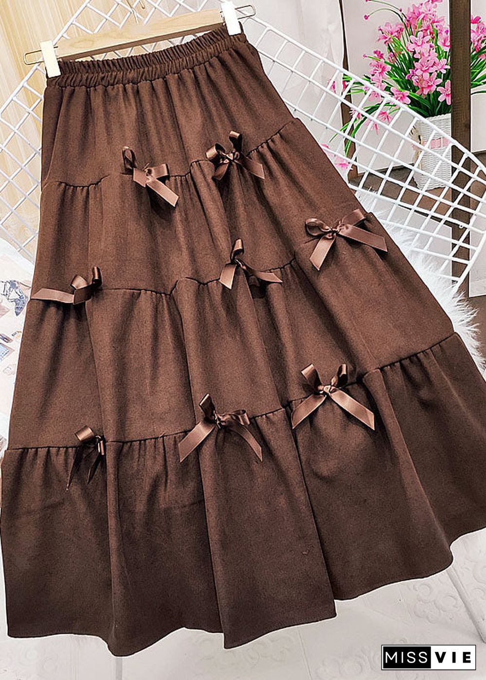 Casual Brown elastic waist Butterfly Corduroy Skirt Winter