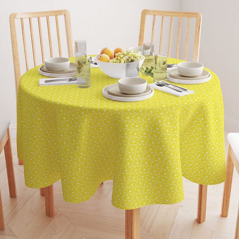 Round Tablecloth， 100% Polyester， 70 Round， Allover Lemon Slices