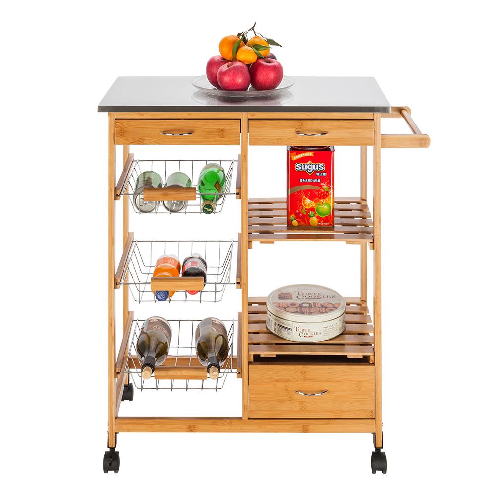 Ktaxon Wood Kitchen Trolley Cart Stainless Steel Top Rolling Storage Cabinet Island