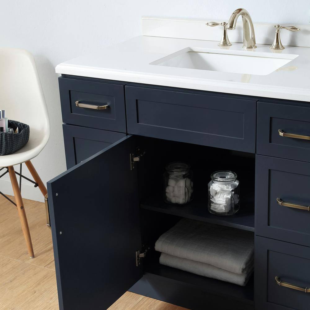 Home Decorators Collection Lincoln 42 in. W x 22 in. D x 34.5 in. H Bath Vanity in Midnight Blue with White Cultured Marble Top 9784900310