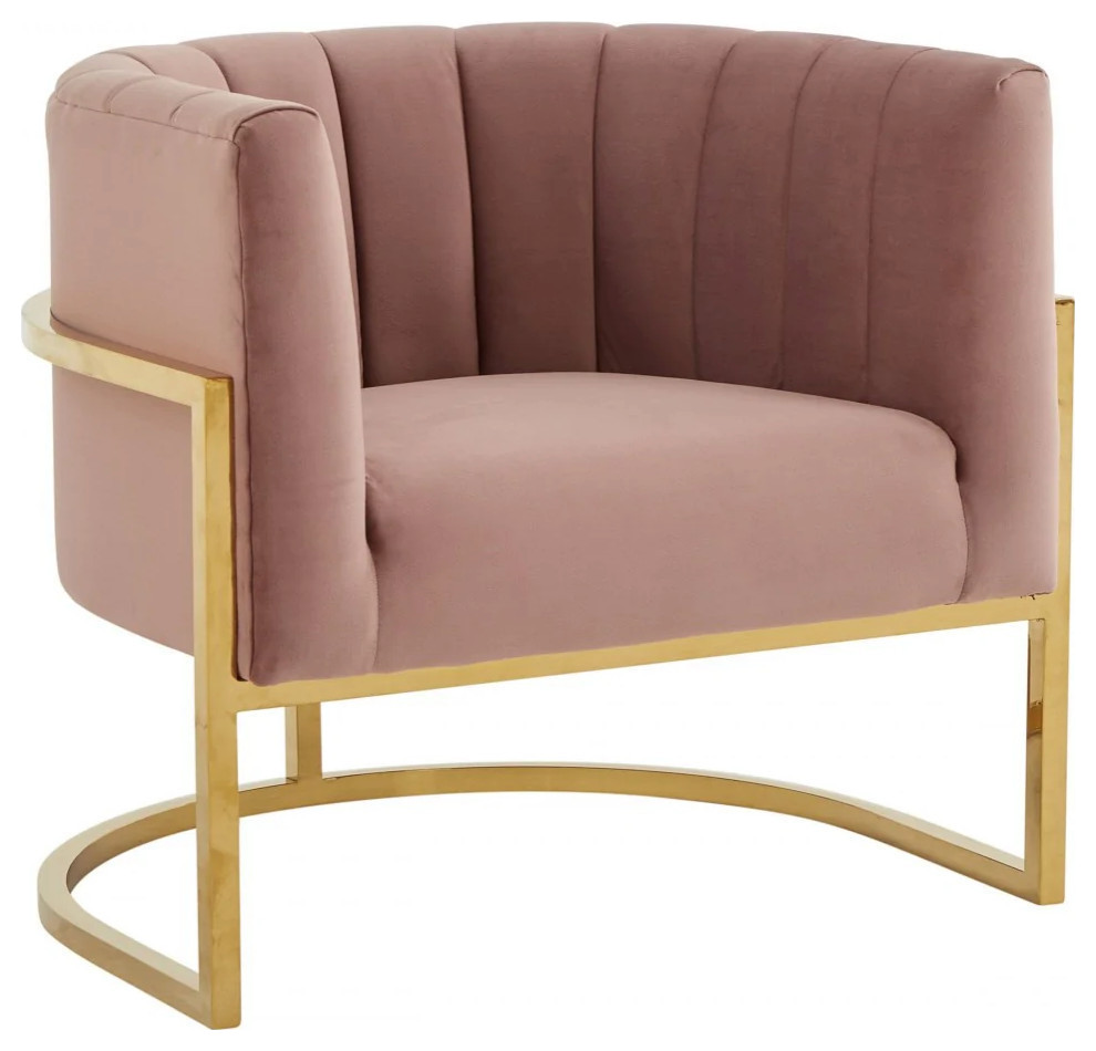 Toran Modern Pink Velvet and Gold Stainless Steel Accent Chair   Contemporary   Armchairs And Accent Chairs   by Rustic Home Furniture Deco  Houzz