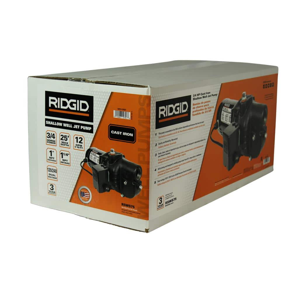 RIDGID 3/4 HP Cast Iron Shallow Well Jet Pump RSWS75