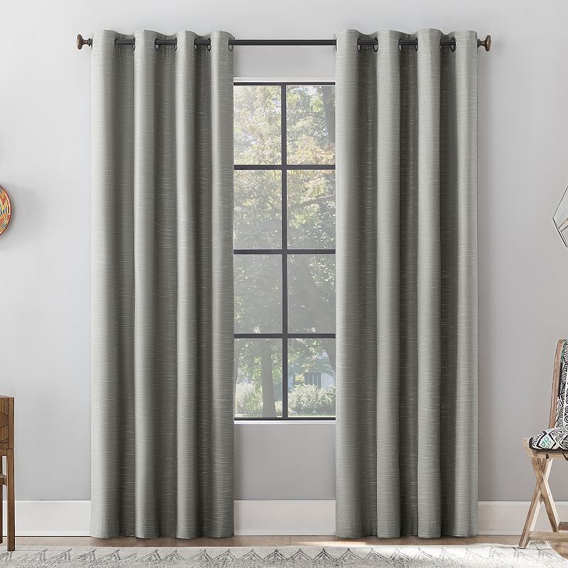 Archaeo Textured Linen Blend Total Blackout Grommet Top Single Curtain Panel