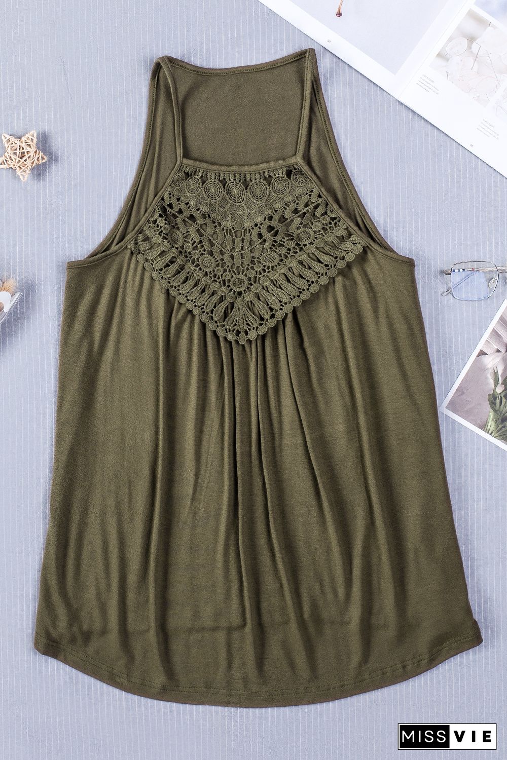 Green Crochet Lace Detail Tank Top