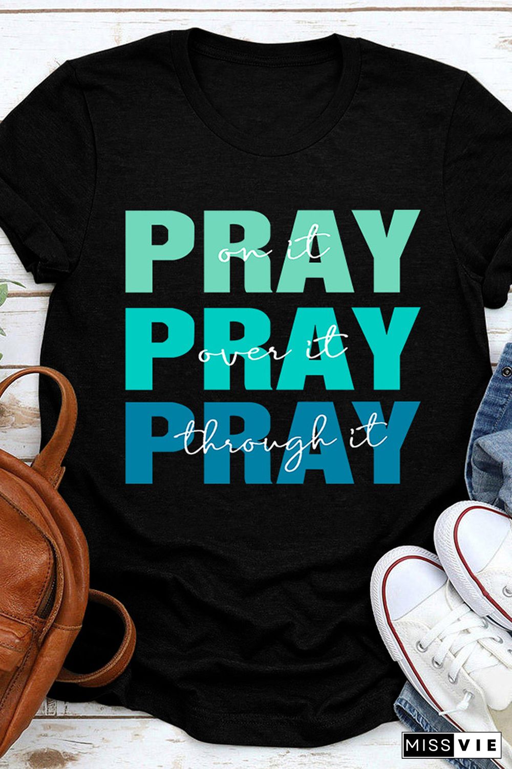 Pray Print Graphic Tees for Women Wholesale Short Sleeve T shirts Top