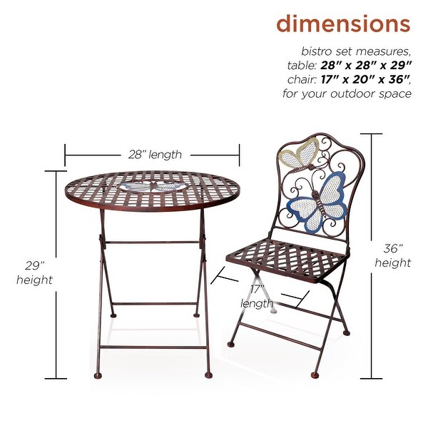 Alpine Corporation Indoor/Outdoor Butterfly Design 3Piece Bistro Set Folding Table and Chairs Patio Seating