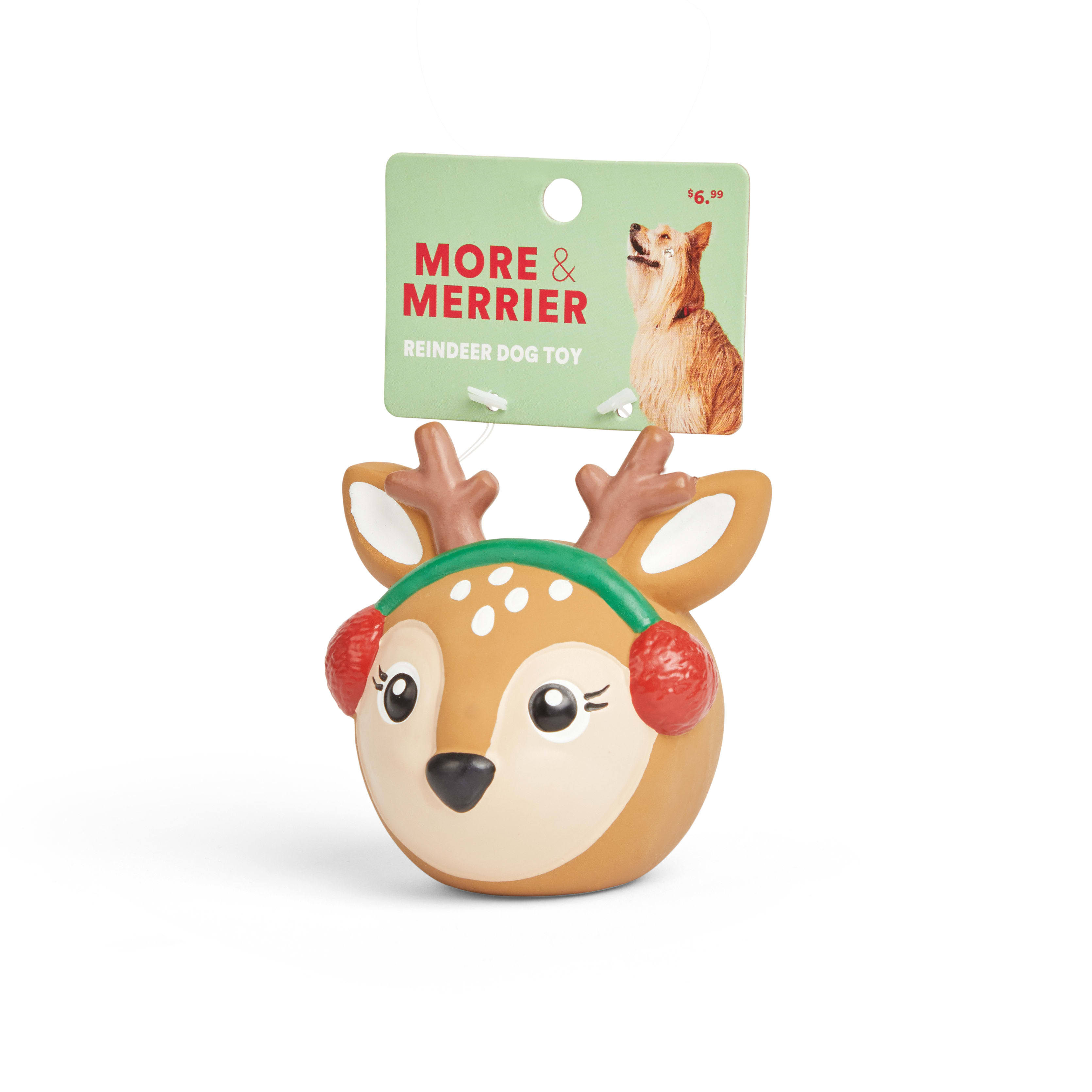 More and Merrier Latex Reindeer Ball Dog Toy， Medium