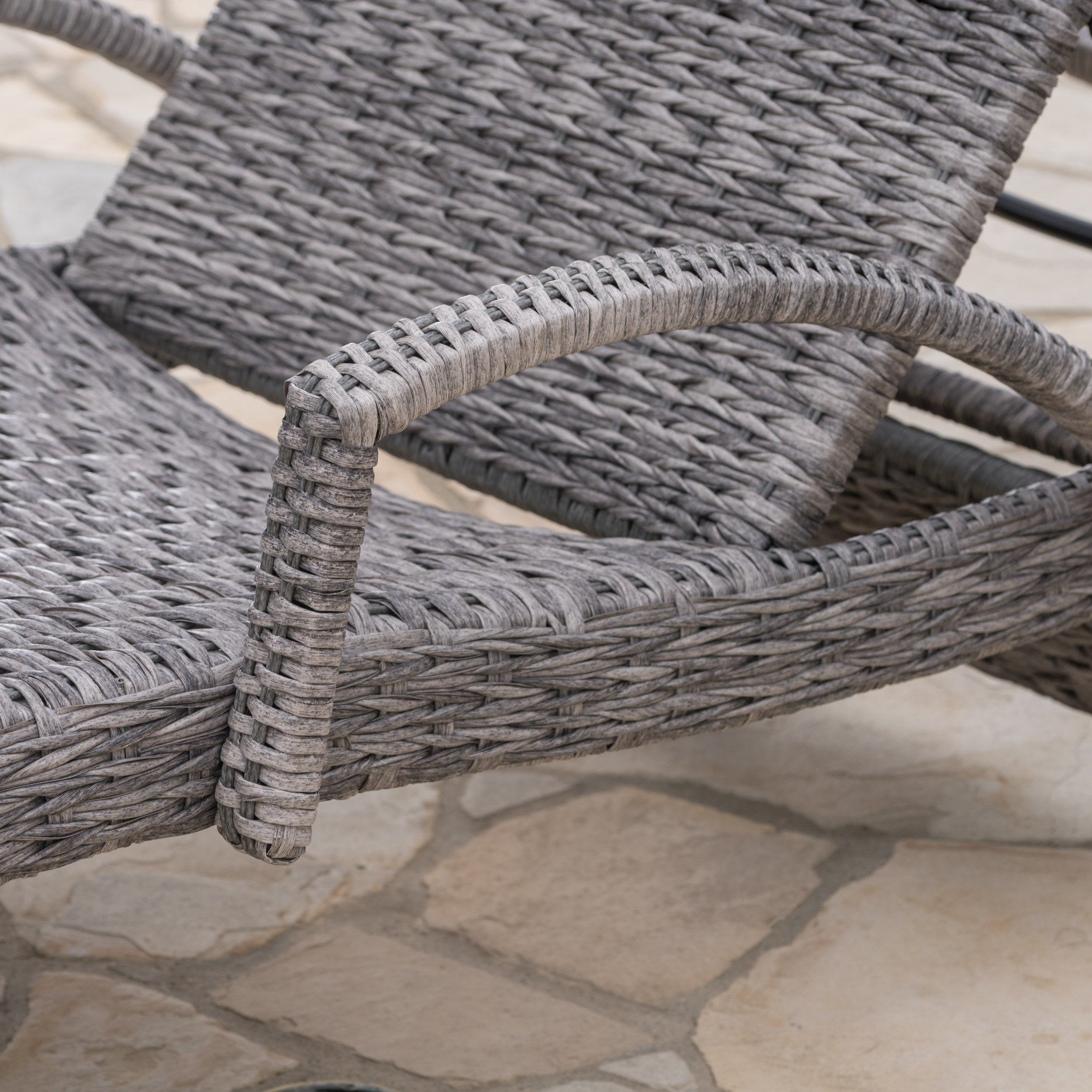 Keira Outdoor 3 Piece Gray Wicker Armed Chaise Lounges with Side Table