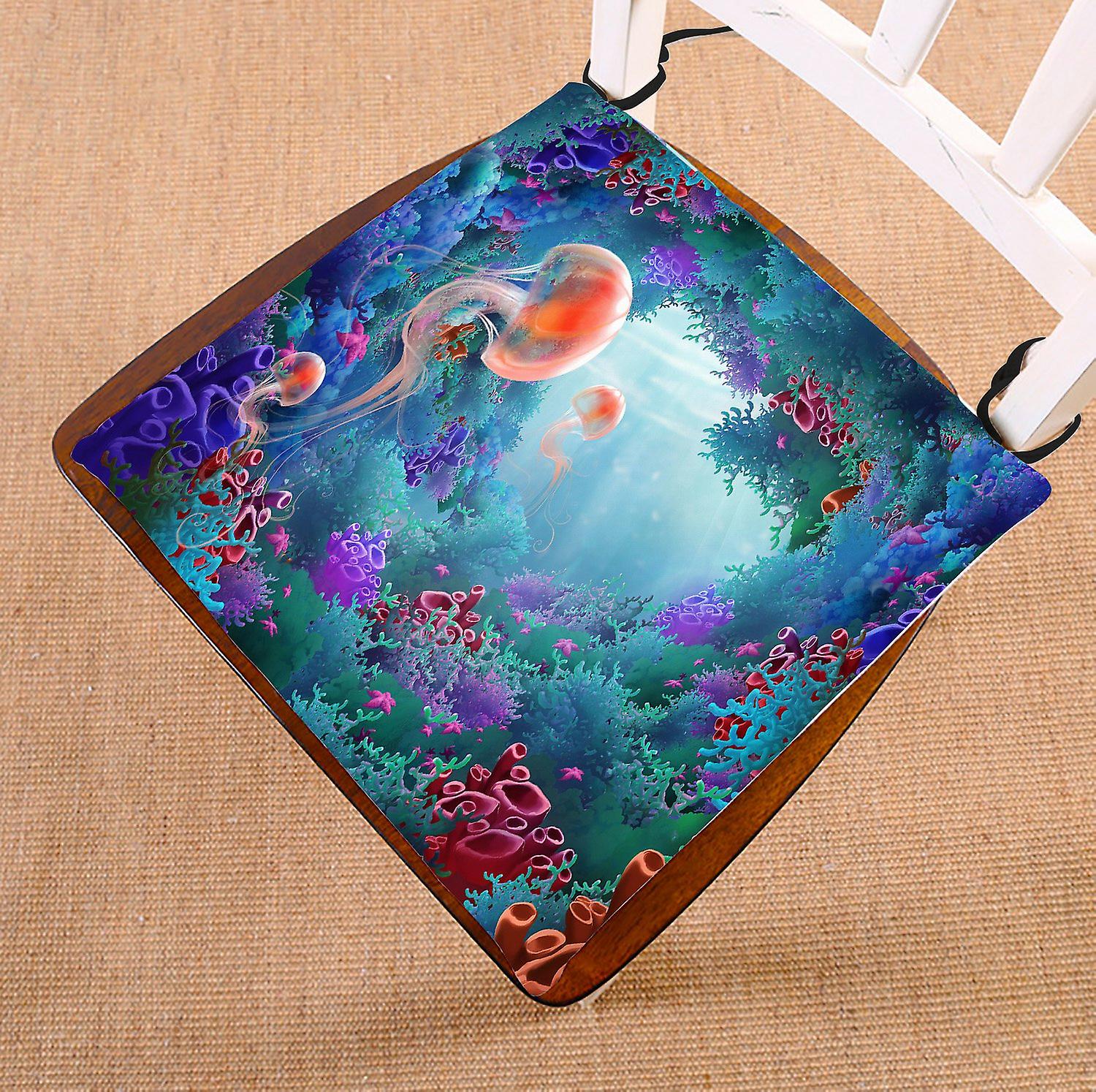 Underwater World Chair Pad， Tropcial Beach Sea Creature Jellyfish Seat Cushion Chair Cushion Floor Cushion 45x45 Cm