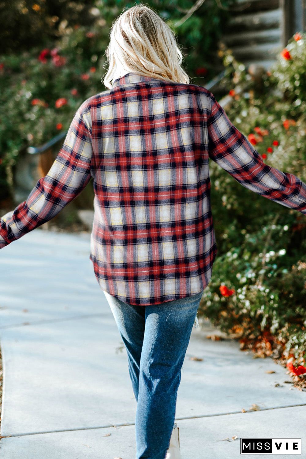 Red Plus Size Plaid Pattern Shirt