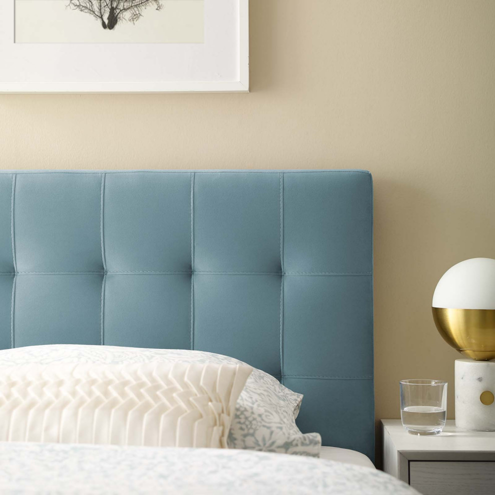 Light Blue Lily Biscuit Tufted Twin Performance Velvet Headboard   Transitional   Headboards   by First of a Kind USA Inc  Houzz