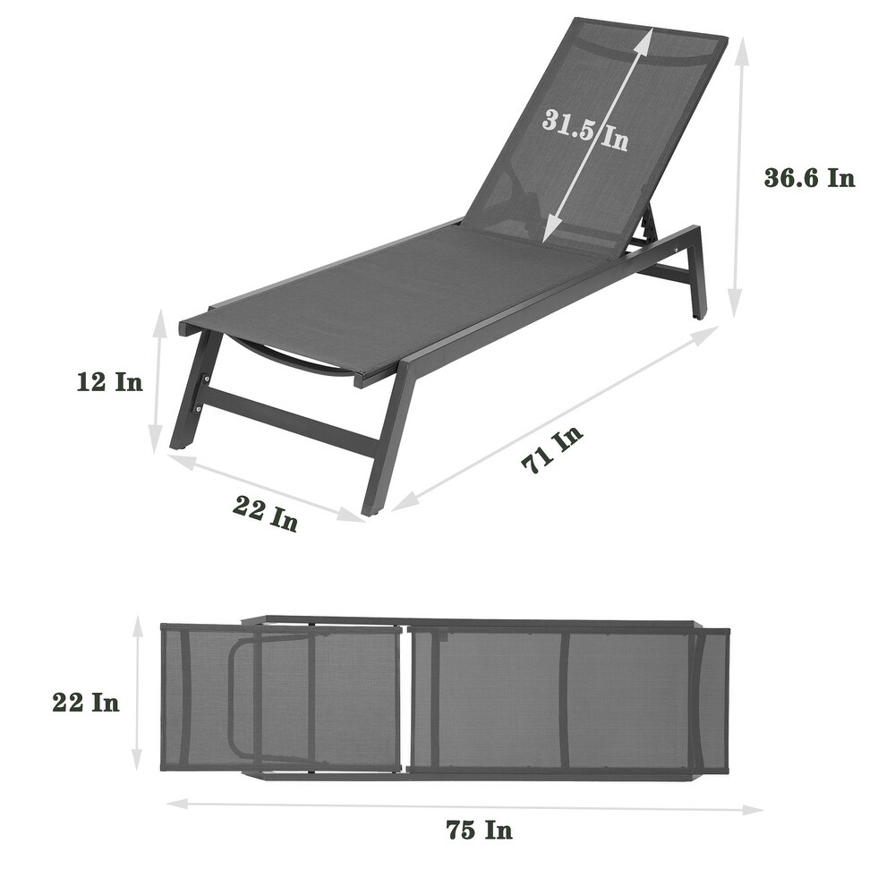 Outdoor Chaise Lounge Chair with 5 Position Adjustable Backrest and Wheels  75\