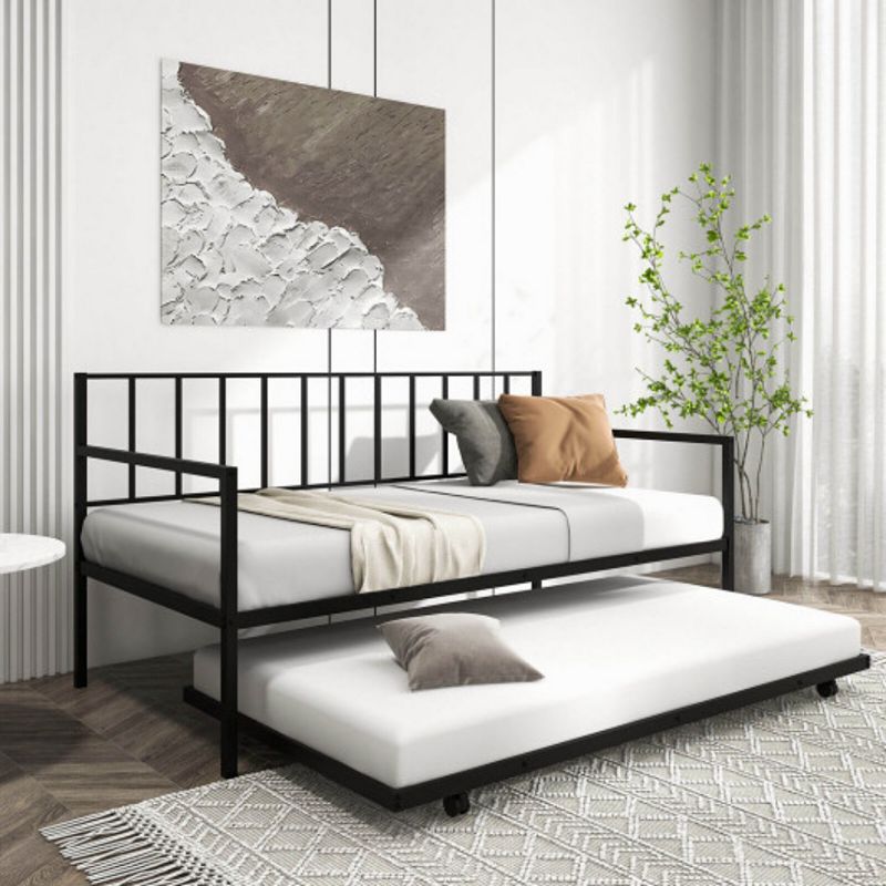 Twin Daybed Set with Metal Slat Support and Roll-Out Trundle