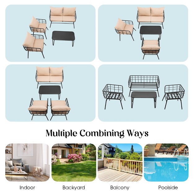 Costway 4pcs Patio Furniture Set Cushioned Sofa Loveseat Armrest Table Garden