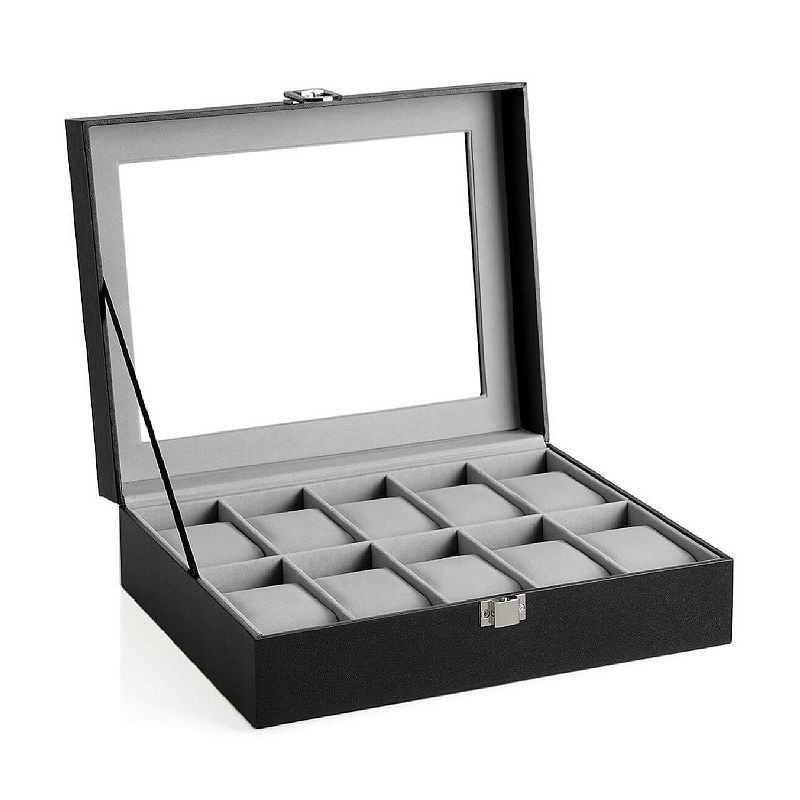 10 Slots Box， Holder with Glass Lid， Case with Removable Pillow， Velvet Lining， Metal Clasp