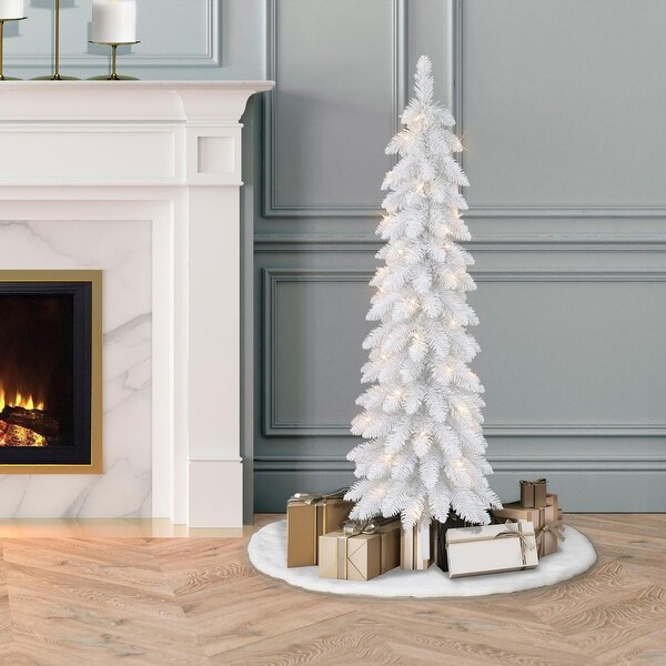 Puleo International 4 ft PreLit White Artificial Alpine Pencil Tree