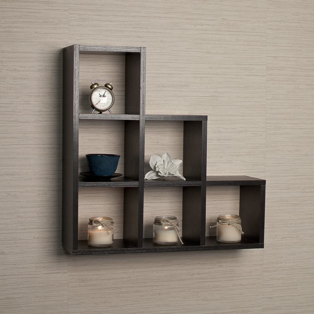 Danya B Stepped Six Cubby Decorative Black Wall Shelf