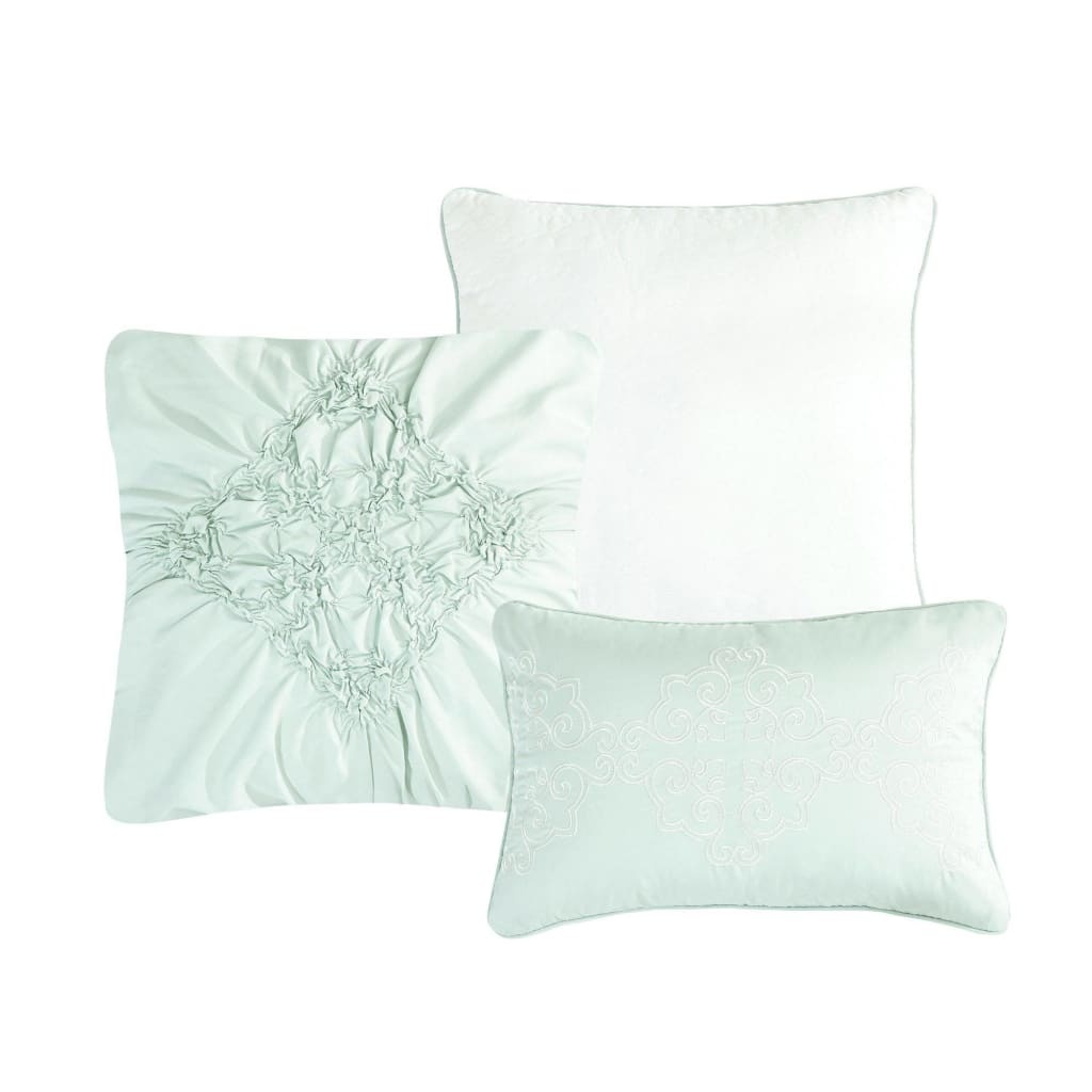 Pinched White and Mint Comforter Set - 8 Piece Set