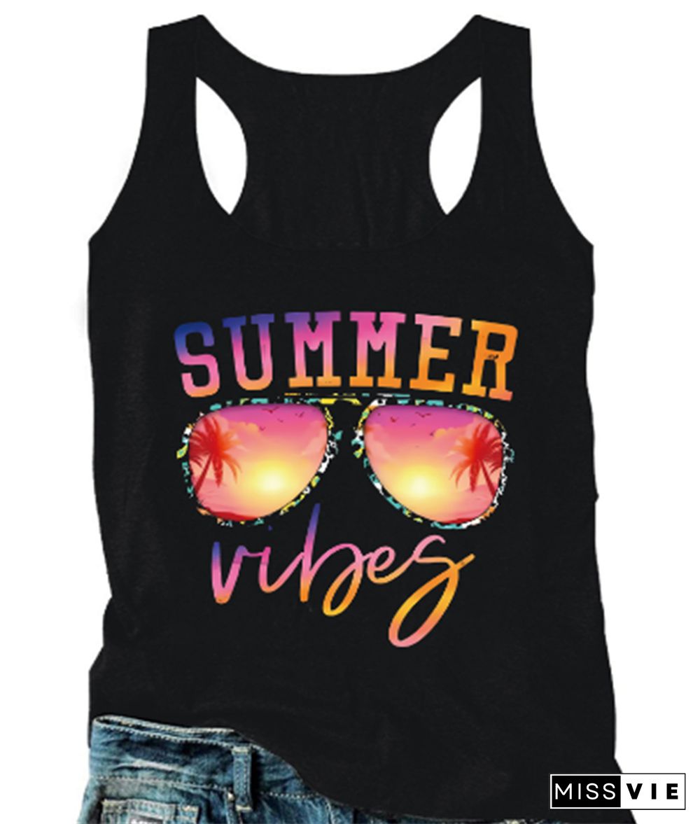 Sleeveless Print Summer Casual Tank Tops