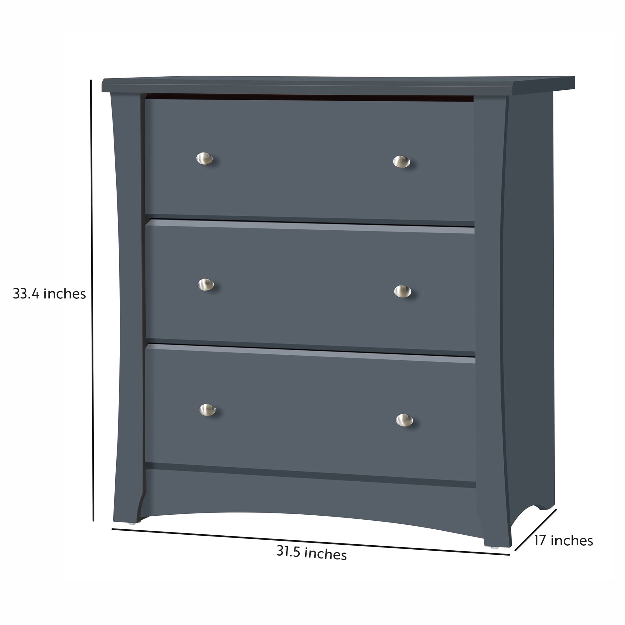 Storkcraft Crescent 3 Drawer Modern Vertical Dresser Gray Finish