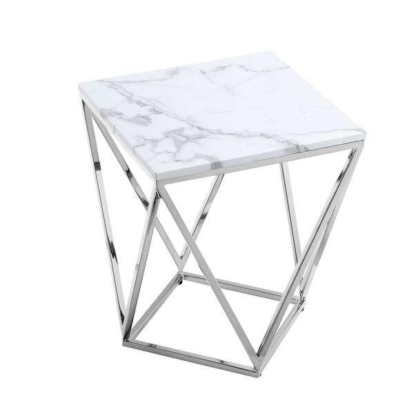 Silver Orchid Young White Marble End Table