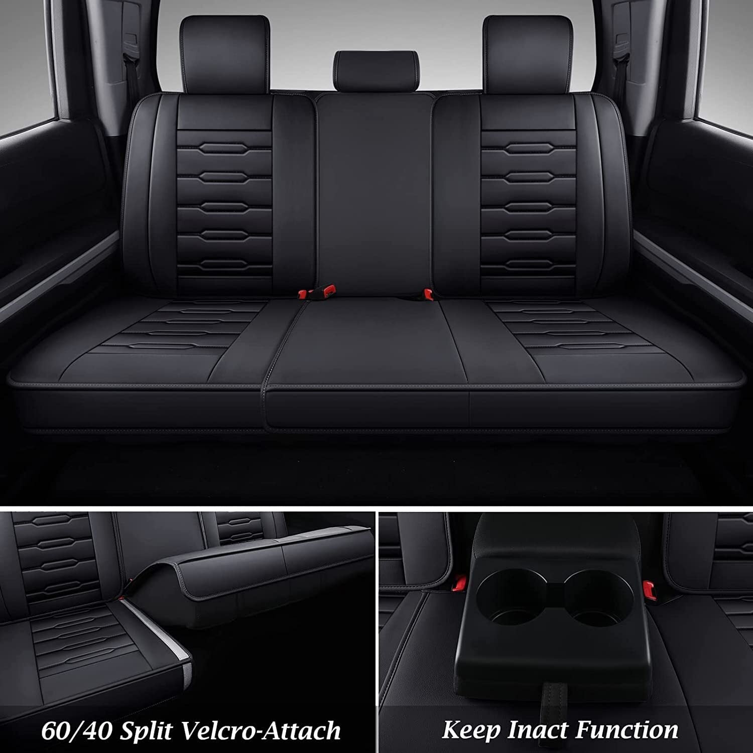 AOMSAZTO Car Seat Cover Cushion For TOYOTA TACOMA 2007 2008 2009 2010 2011 2012 2013 2014 2015 Faux Leather Full Set For 4-Door Only Waterproof Seat Cover Compatible Airbag Black