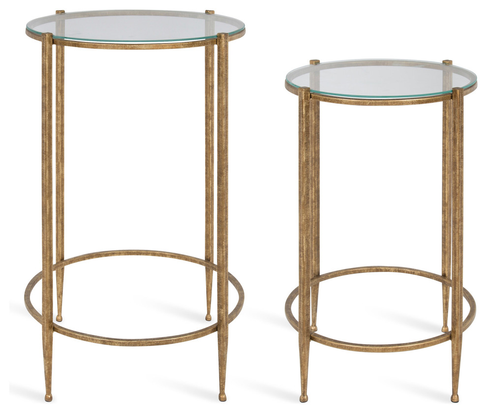 Solange Metal and Glass Nesting Tables 2 Piece Set  Gold 2 Piece   Contemporary   Coffee Table Sets   by Uniek Inc.  Houzz