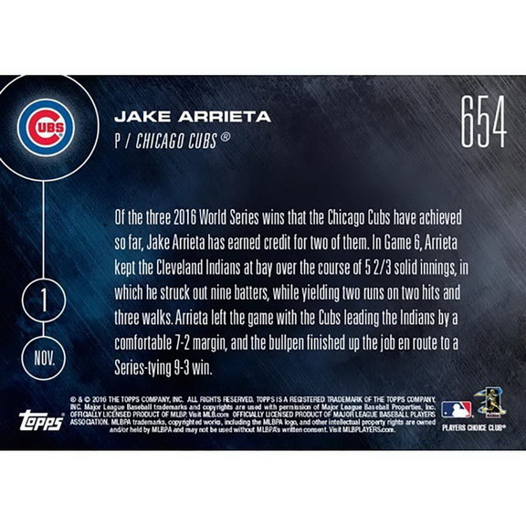 Topps TPS 02378 C MLB Chicago Cubs Jake Arrieta  6...