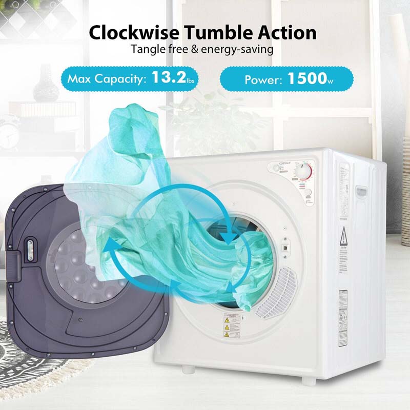 13.2 lbs Portable Clothes Dryer with Touch Panel, 1500W Front Load Tumble Laundry Dryer for Apartment Dorm