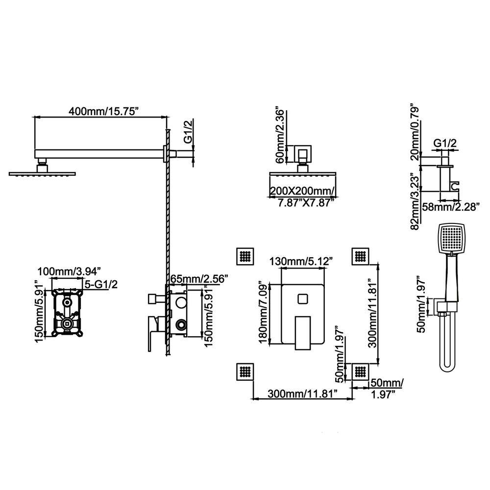 Tomfaucet 3-Spray Patterns 10 in. Wall Mount Dual Shower Heads Shower System with 4 Body Jets in Matte Black TFK0084MB