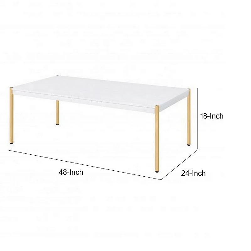 Coffee Table with Metal Tube Legs， White and Gold